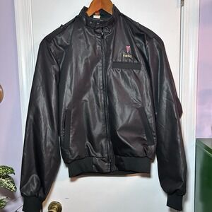 Vintage 80's Pontiac Fiero Black Bomber Jacket Windbreaker Pla-Jac Men's M USA